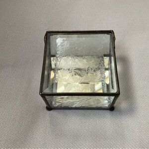 Vintage Etched Glass Trinket Box Curio Jewelry 3” Square Hinged